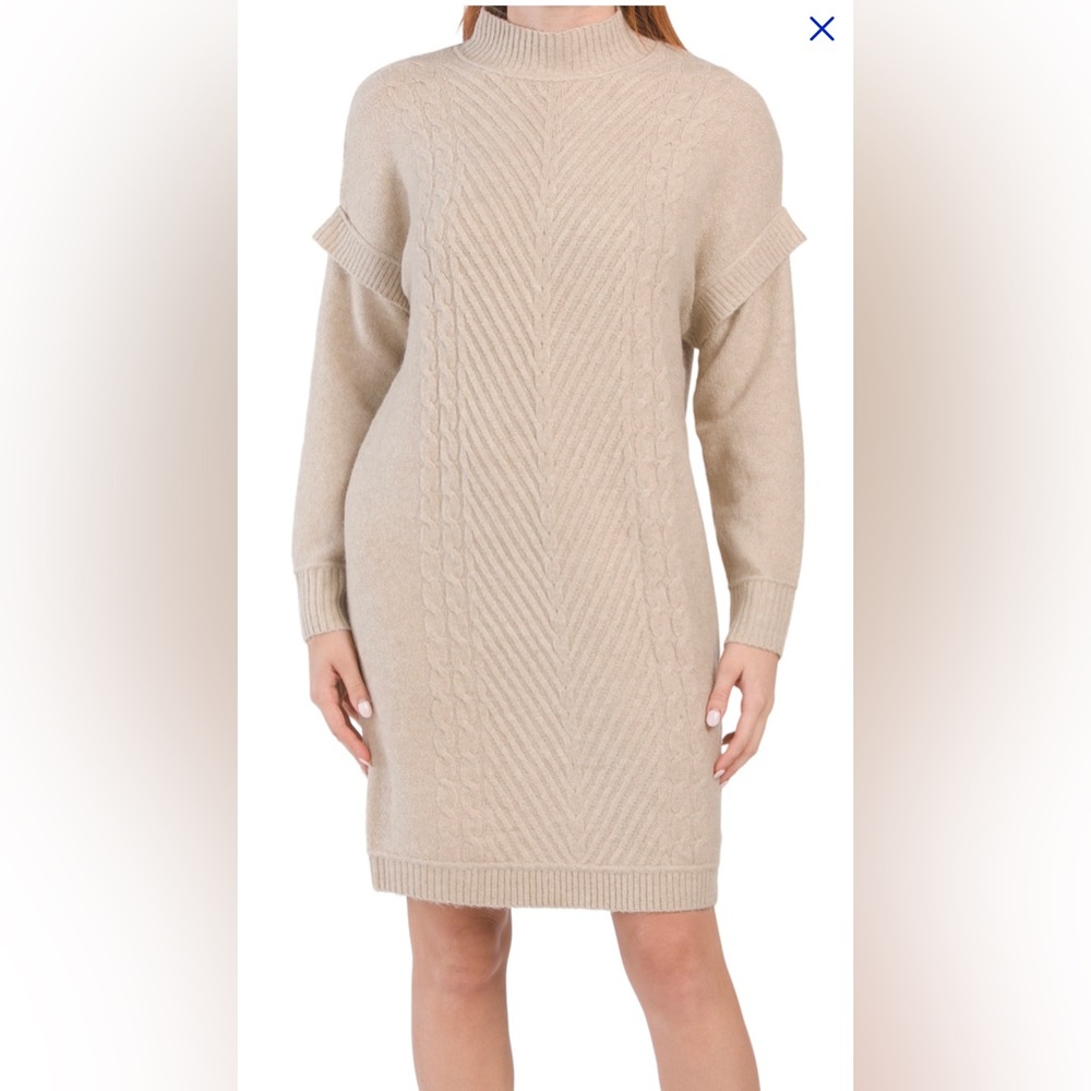 NWT Nicole Miller New York Long Sleeve Mock Neck Cable Sweater Dress
